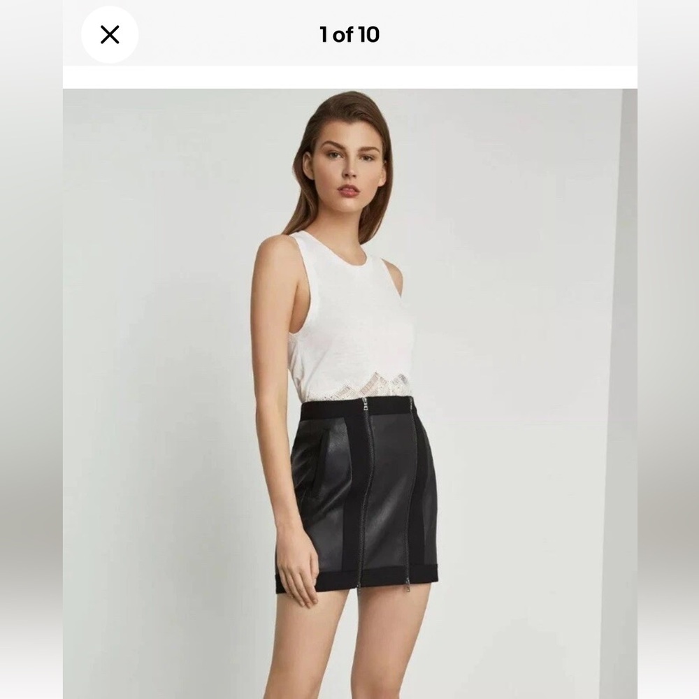 BCBGMAXAZRIA Roxy Black Gray Faux-Leather Mini Skirt Women's Size large